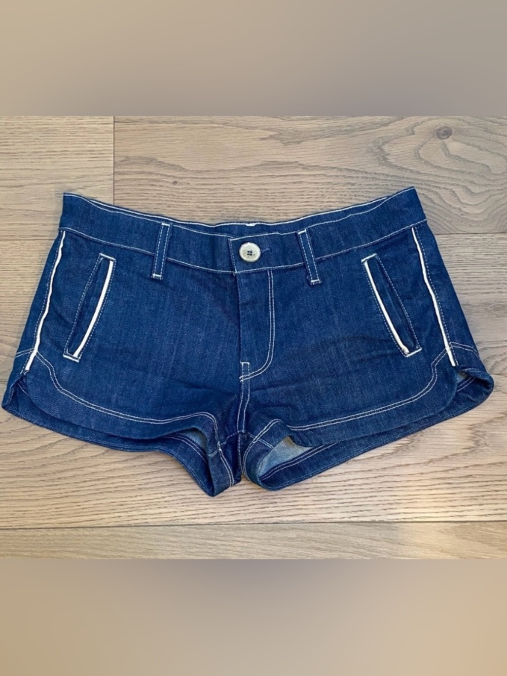 7 For All Mankind Low Rise Denim Shorts with White Trim, Size 27